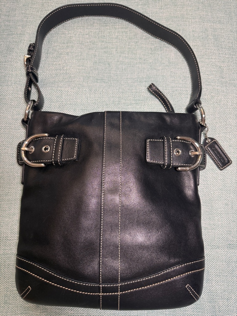 Vintage Coach SoHo 1453 Black Leather Shoulder Bag with Silver Buckle Accents